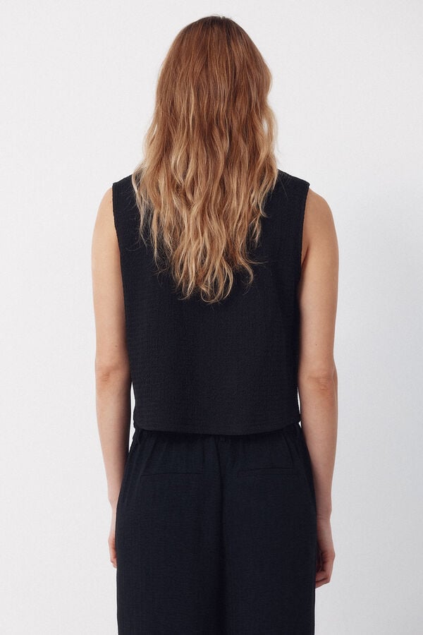Cortefiel Structured jersey-knit vest Black
