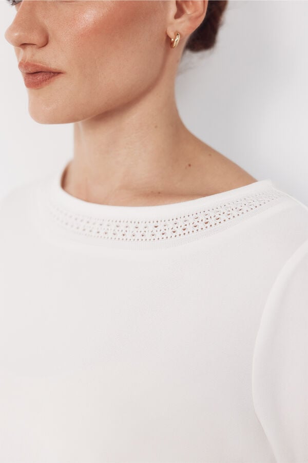 Cortefiel Lace boat neckline -shirt Ivory