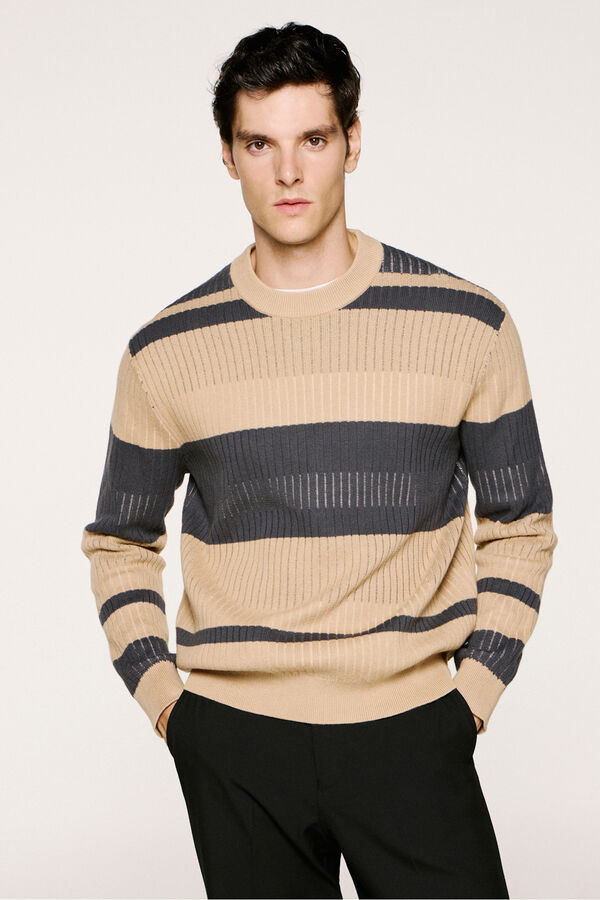 Selected Jersey rib rayas 100% algodón orgánico. Marrón