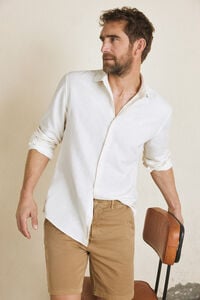 Cortefiel Linen/cotton long-sleeved shirt Ivory