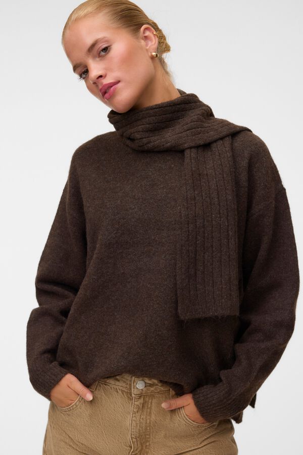 Vero Moda Camisola com gola cachecol Castanho