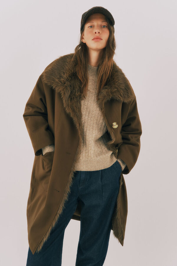 Cortefiel Parka with fur neck Dark brown