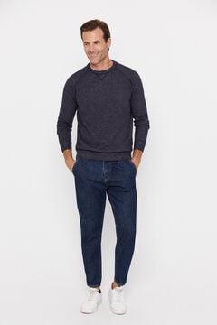 Cortefiel Crew neck jumper with plated cotton Navy