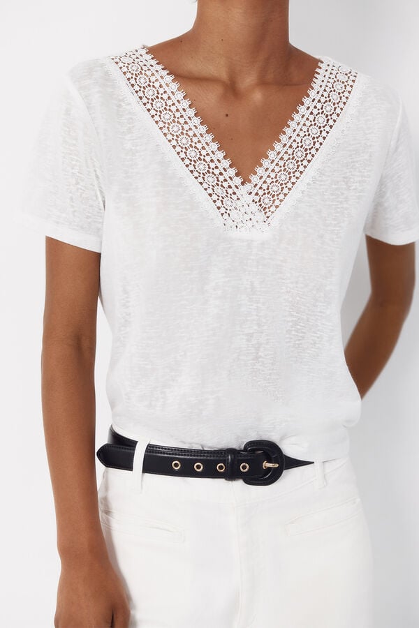 Cortefiel Camiseta com bico e enfeites Branco