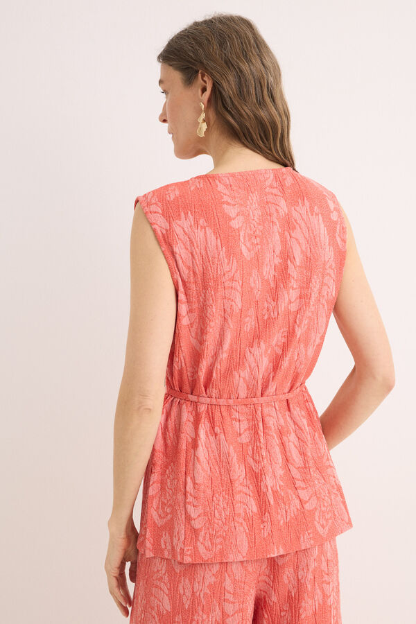 Cortefiel jacquard buckle top Coral