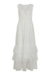 Cortefiel Long ruffled dress White