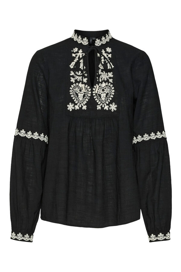 Cortefiel Long sleeve shirt with embroidered details  Black