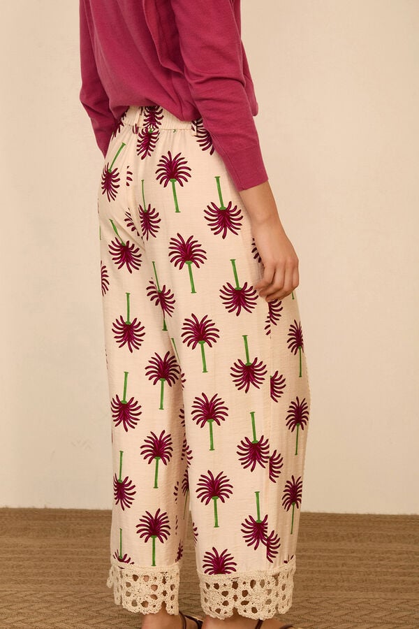 Meisie Printed cropped trousers Printed white