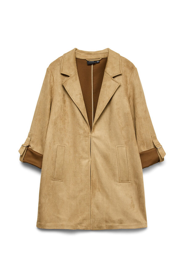 Vero Moda Casaco efeito camur&ccedil;a gola de lapela Castanho