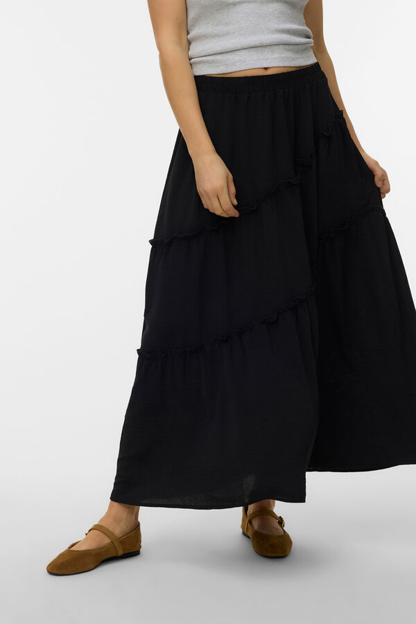 Vero Moda Saia midi com folhos Preto