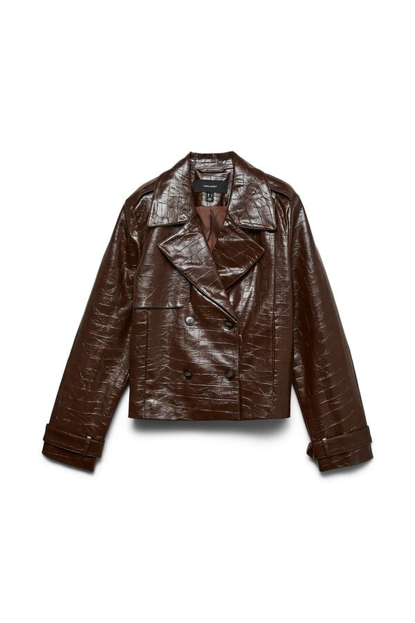 Vero Moda Blus&atilde;o curto efeito pele de crocodilo Castanho