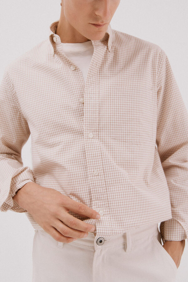 Cortefiel Checked poplin shirt Camel