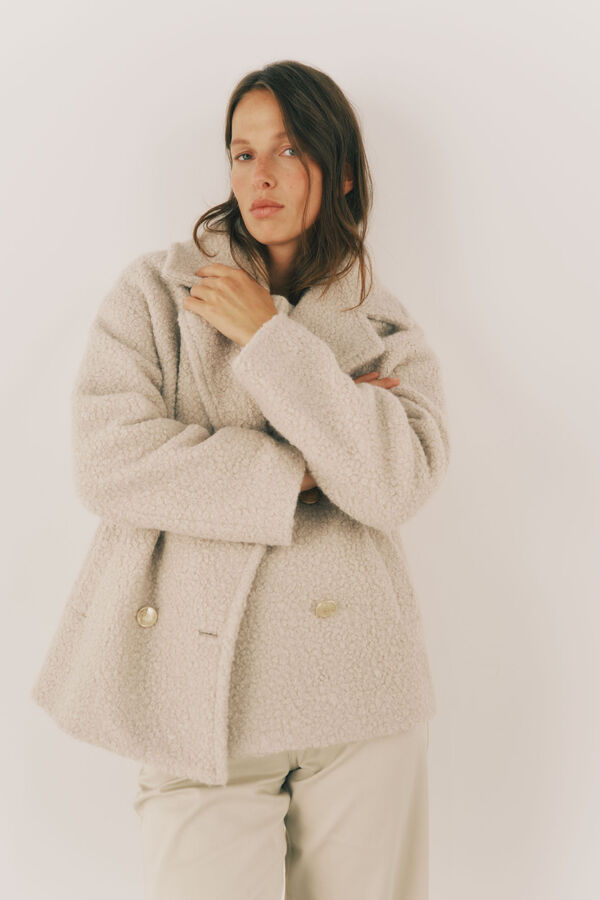 Cortefiel Short soft fabric coat Ivory