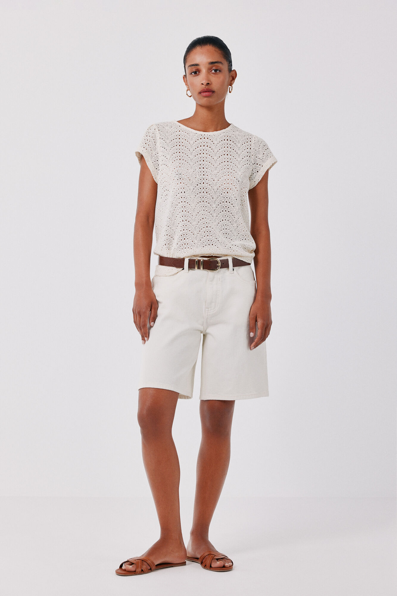 Cortefiel Embroidered crochet t-shirt