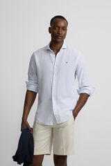 Silbon Camisa sport lino rayas Azul