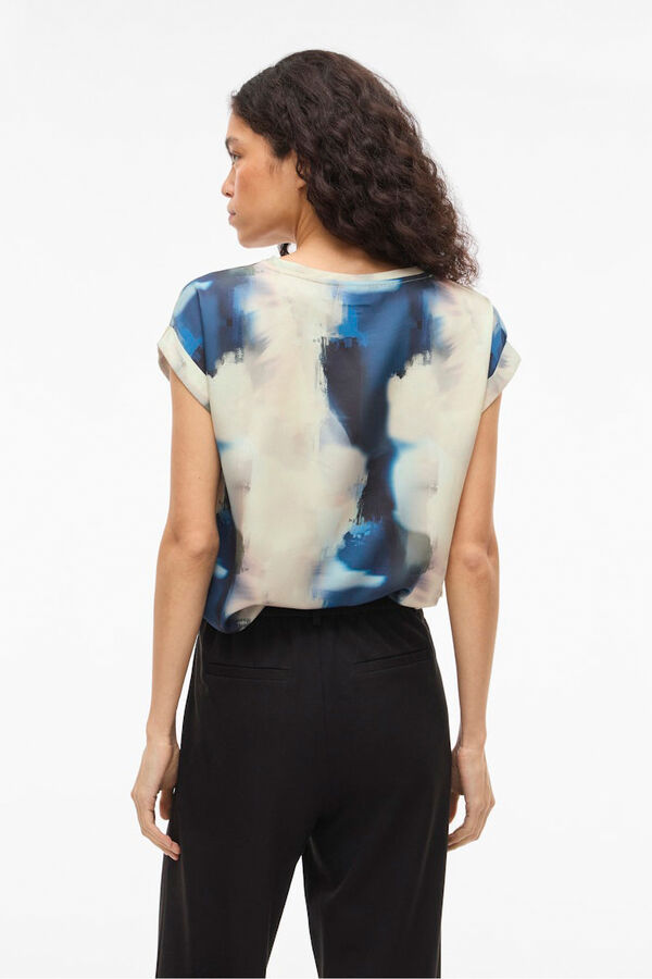 Vila Blusa manga curta acetinada Azul