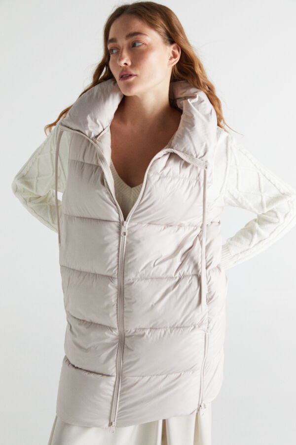 Cortefiel Long vest with collar Ivory