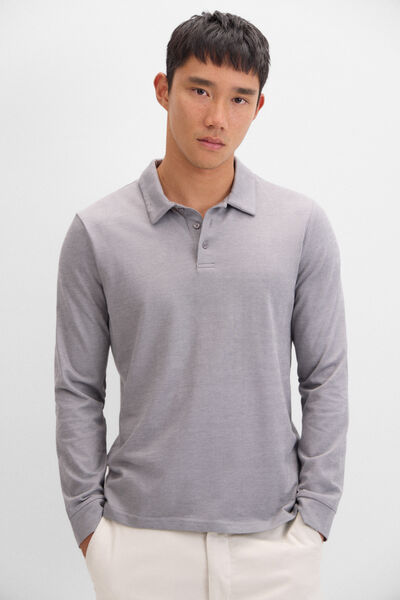 Cortefiel long sleeve tencel cotton polo shirt Grey