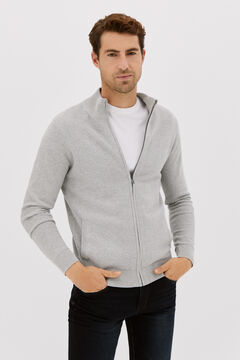 Cortefiel Zip-up cardigan with pockets Gray