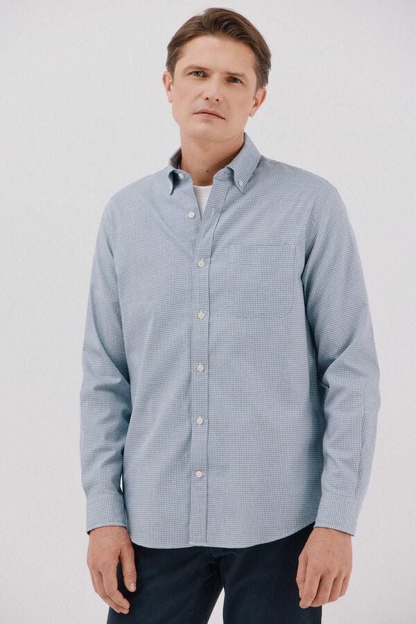 Cortefiel Checked twill shirt Blue