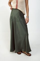 Slowlove Falda midi satinada con encaje Dark green
