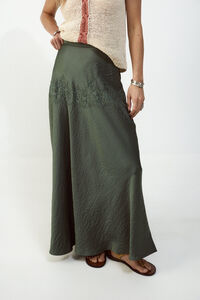 Slowlove Falda midi satinada con encaje