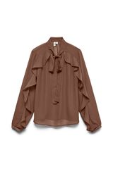 Vero Moda Blusa em chiffon com la&ccedil;ada e folhos Castanho