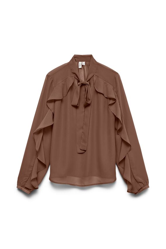 Blusa de gasa con lazada y volantes