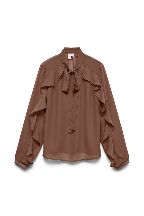 Vero Moda Blusa em chiffon com la&ccedil;ada e folhos Castanho