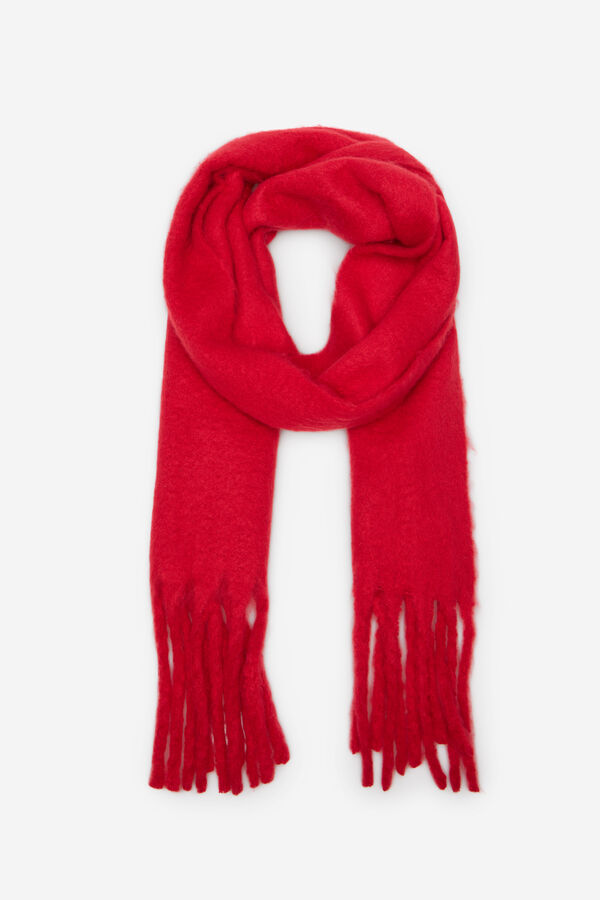 Cortefiel Thick fringed scarf Red