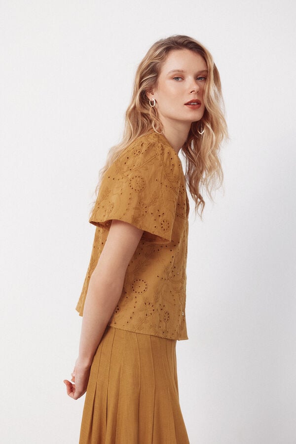 Cortefiel Blusa bordada Amarelo