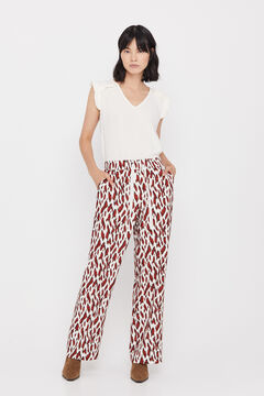 Cortefiel Flowing trousers Printed white