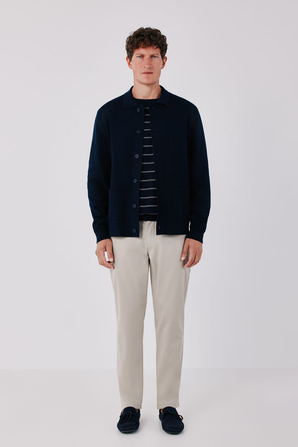 Cortefiel Cotton knit overshirt jumper Navy