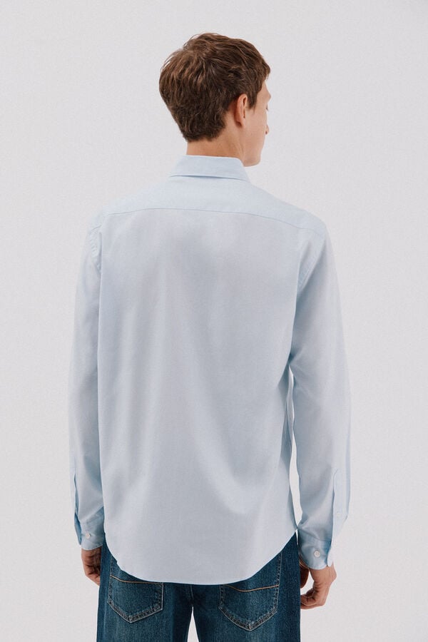 Cortefiel Plain tencel cotton shirt Blue