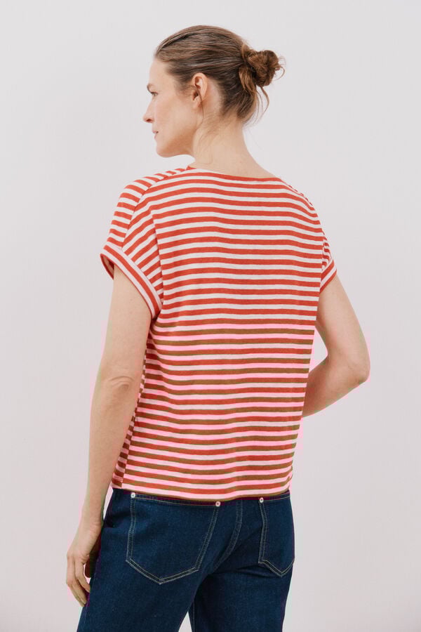 Cortefiel T-shirt riscas Vermelho