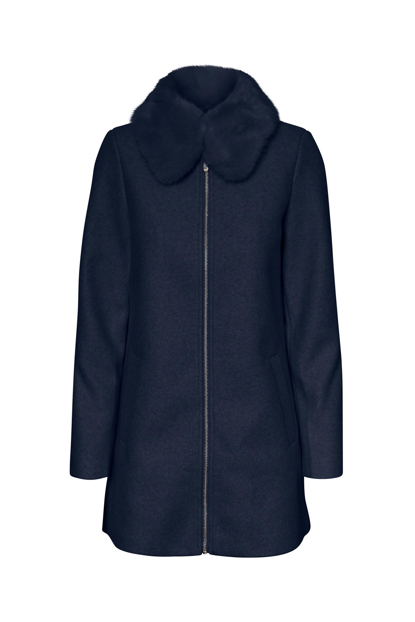 Abrigo detalle pelo en el cuello Abrigos y parkas de mujer Cortefiel