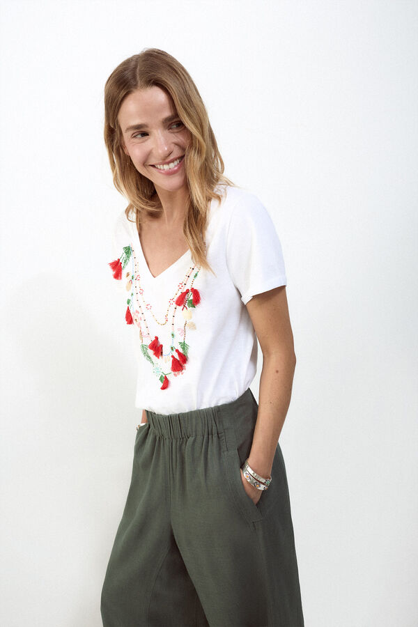 Slowlove Camiseta collar abalorios Branco