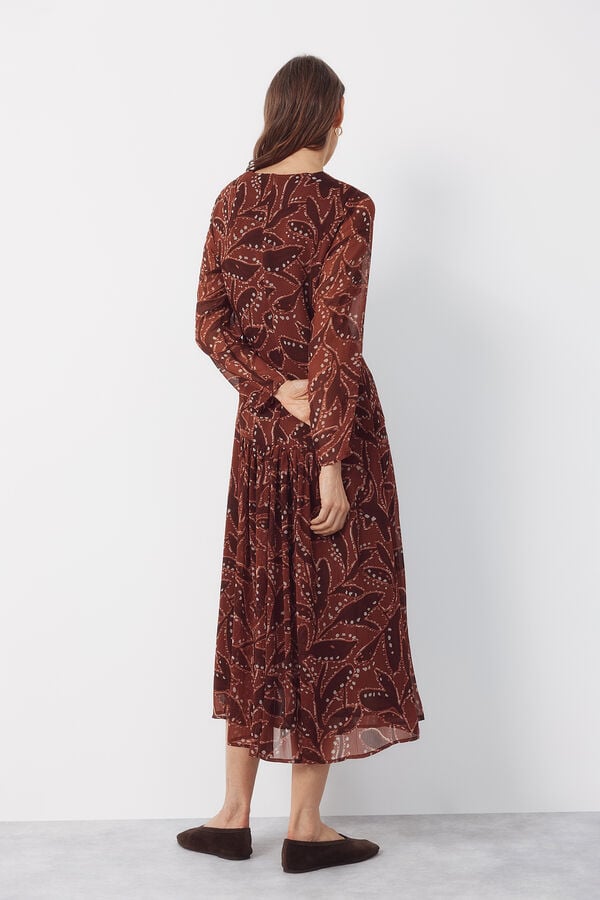 Cortefiel Flowing printed dress Printed brown