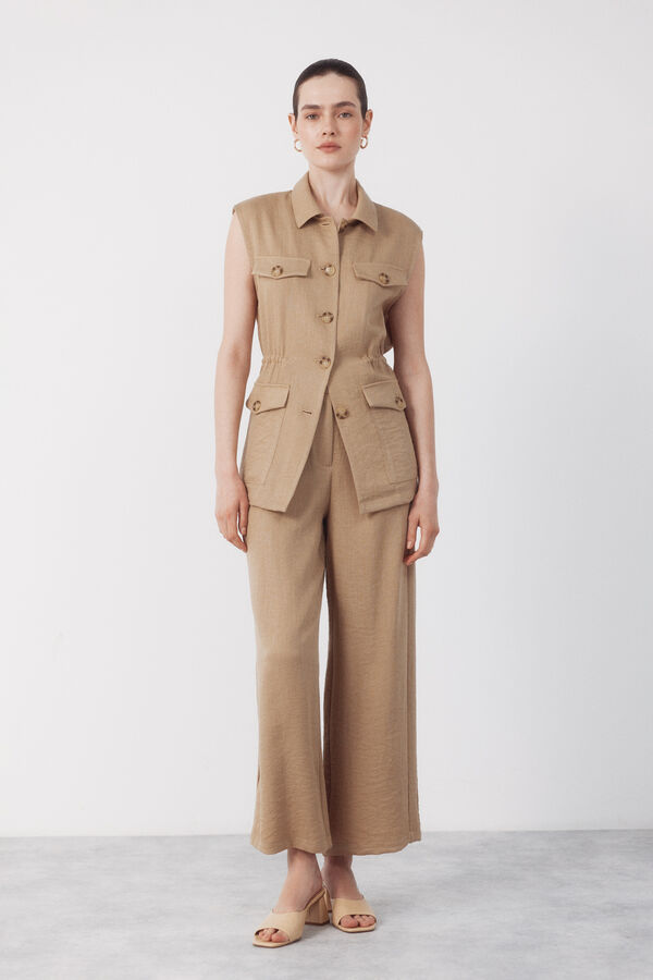 Cortefiel Fluid double-pleated trousers Nude