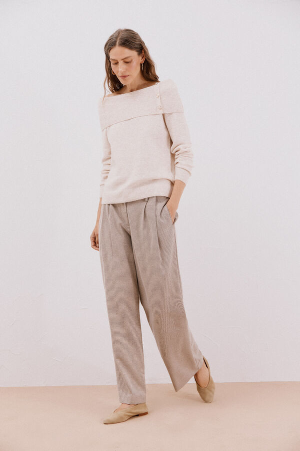 Cortefiel Long, wide-legged trousers with pleats Printed beige