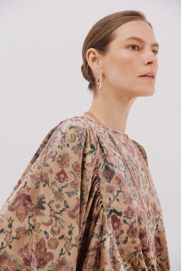 Cortefiel Printed velvet blouse Yellow