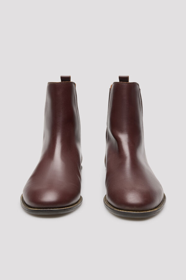 Cortefiel Leather elasticated ankle boot Maroon
