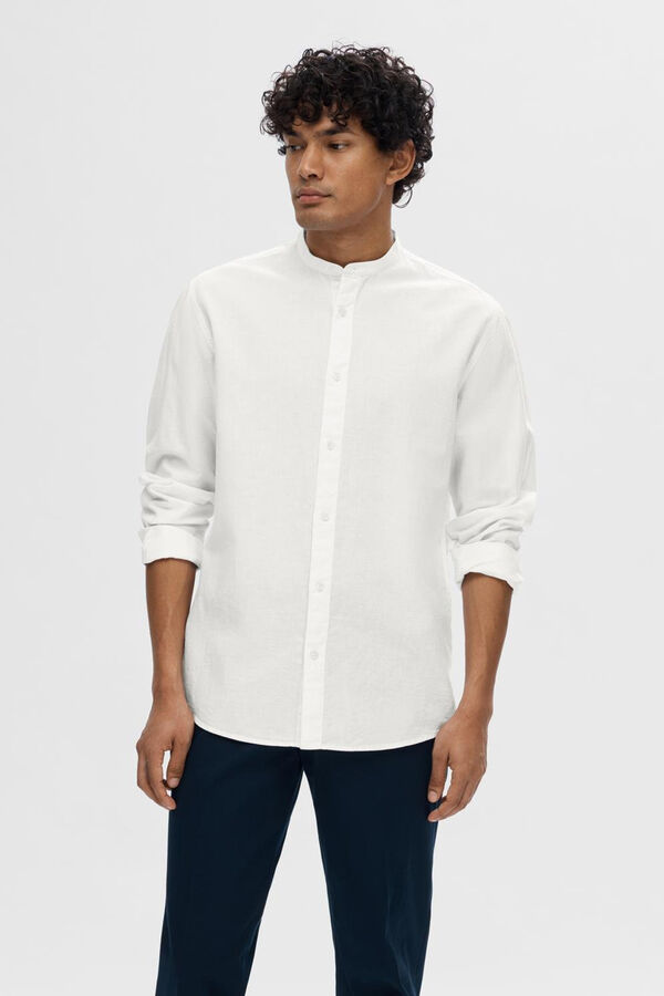 Cortefiel Camisa de manga comprida e gola mao confecionada com linho e algodão orgânico. Branco