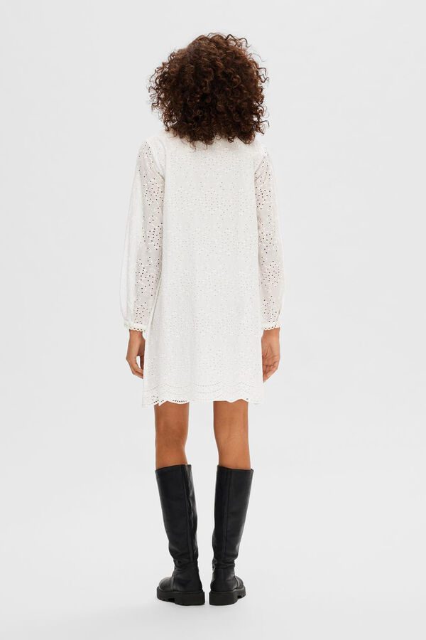 Cortefiel Short embossed dress in 100% organic cotton. White