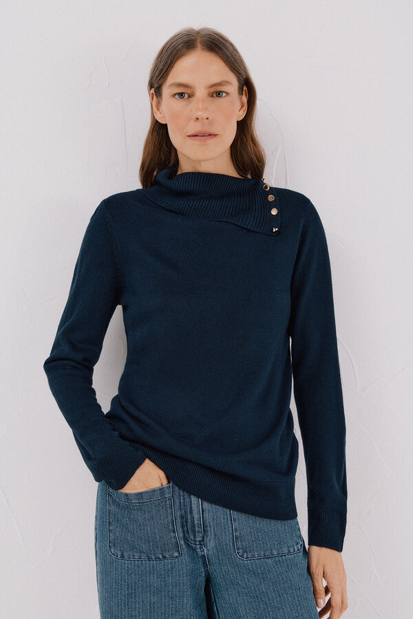 Cortefiel Button neck jumper Navy