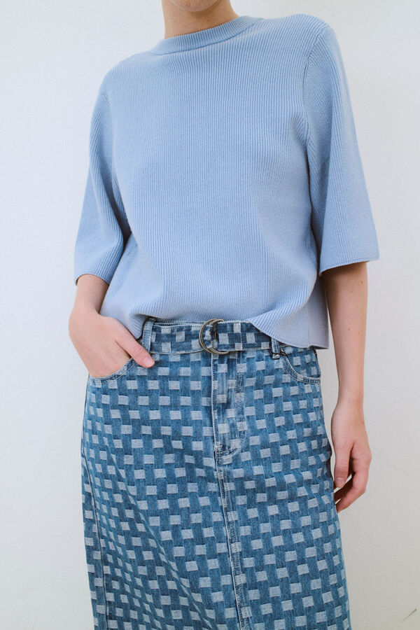 Cortefiel Printed denim midi skirt Blue