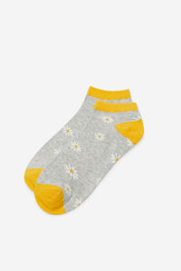 Cortefiel Daisy print eco-friendly ankle socks Grey