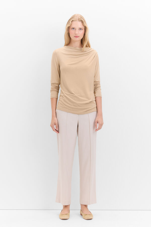 Cortefiel T-shirt with pleats on the shoulder Beige