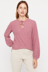 Cortefiel Jersey-knit textured top with drawstrings Coral
