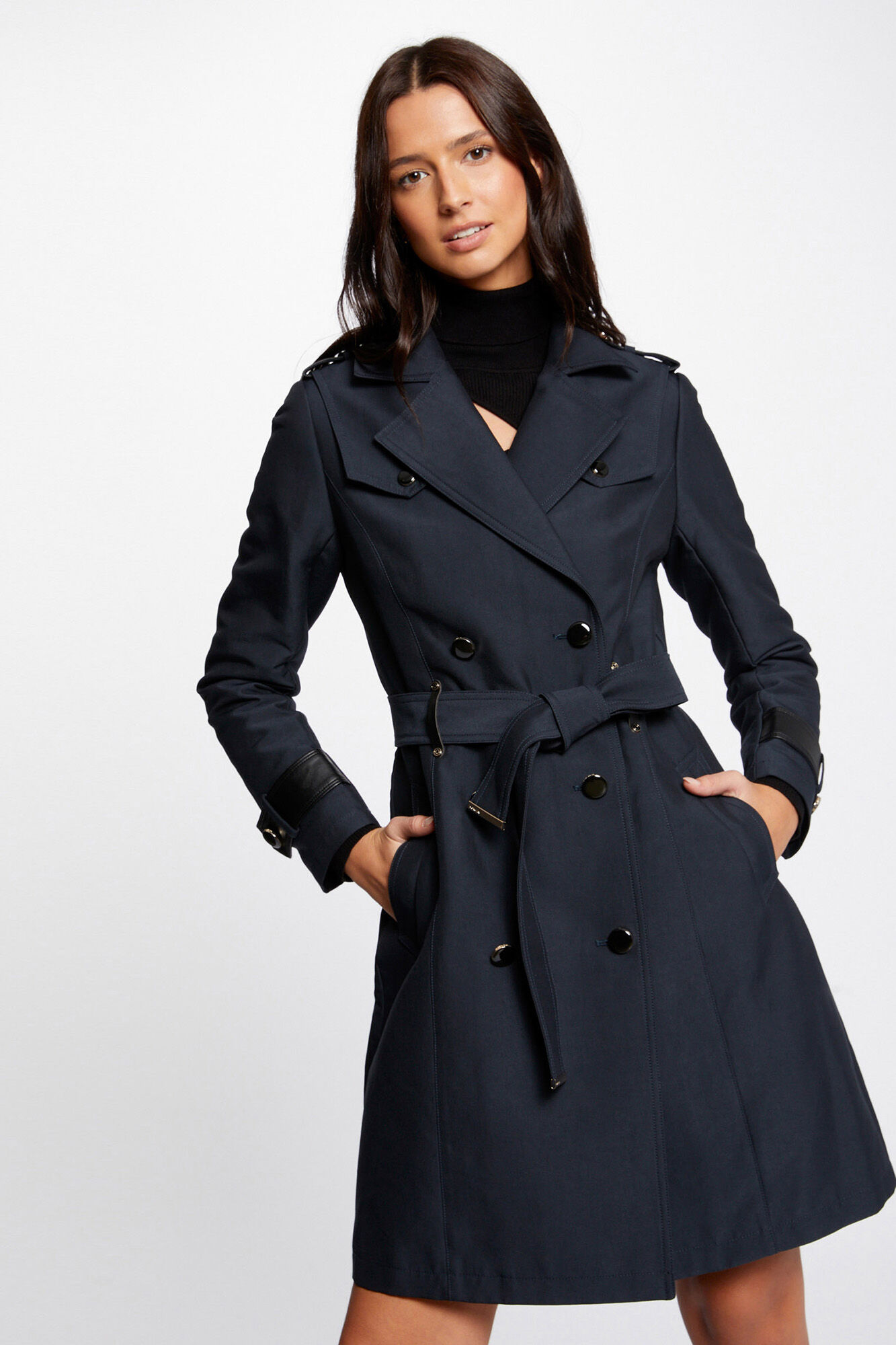 Trench coat with faux leather details Womens Trench Coats Cortefiel